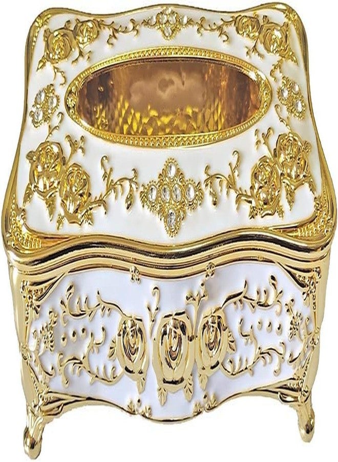 Lesige Vintage Tissue Box Holder,Luxury Facial Napkin Holder,Toilet Paper Holder for Home Office Bathroom Car Automotive Decor (White and Gold) - Image 2